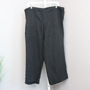 London Jean Black 100% Linen Pants Size 12 | Wide Leg Pull-On Cropped Drawstring